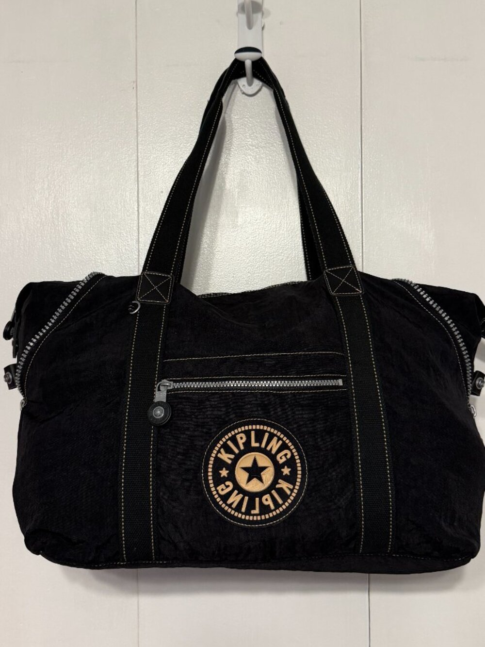 Kipling Black Nylon Duffel Tote Bag Travel Gym Weekender